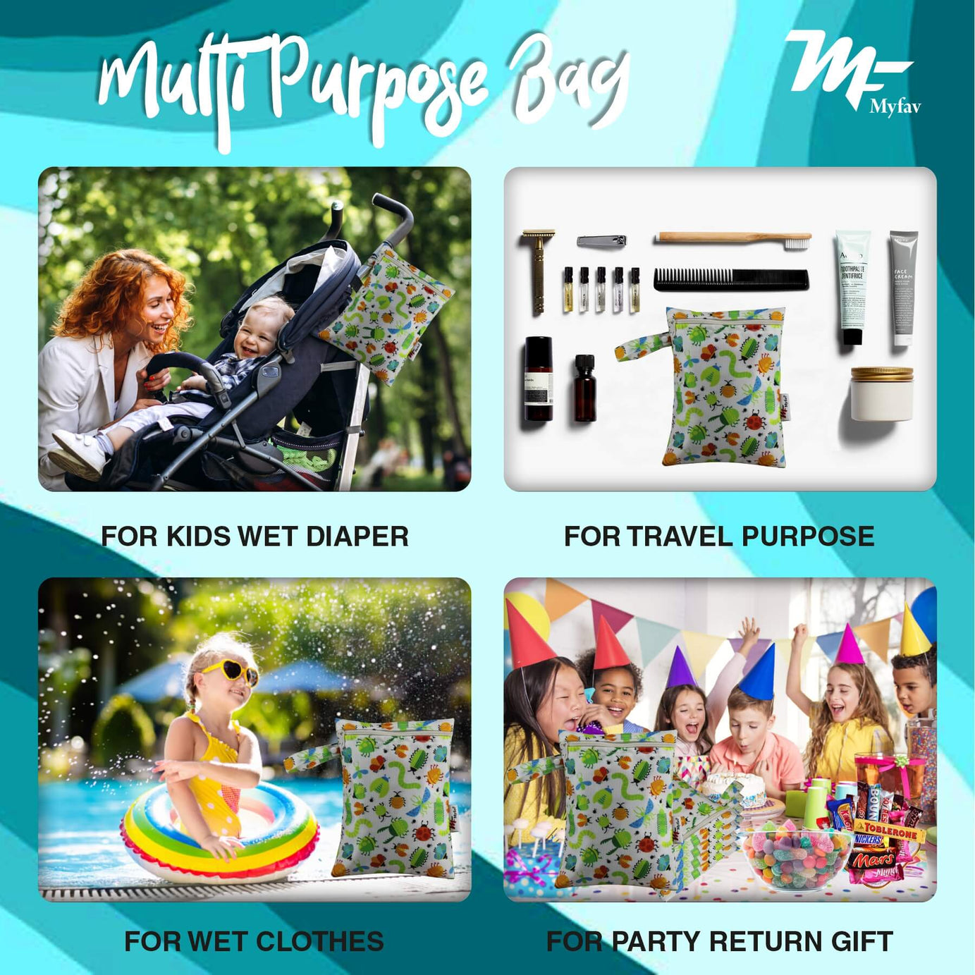 My Fav Spiral Print Multiutility Wet Dry Pouch/Diaper Bag/Travel Pouch/Travel Kit - Pack of 3