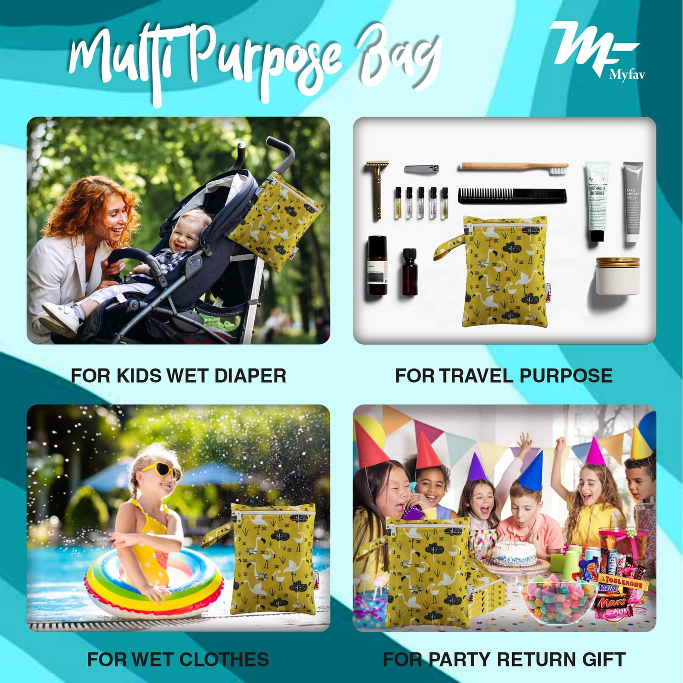My Fav Digital Printed Multiutility Wet Dry Pouch/Diaper Bag/Travel Pouch/Travel Kit - Pack of 3